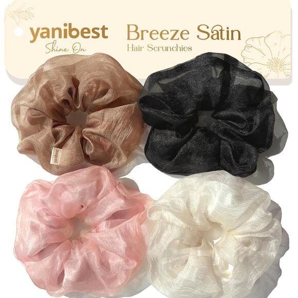 Accessories - Delicate No-Crease Hair Scrunchies - 4 Pcs Breeze Satin for Effortless Style